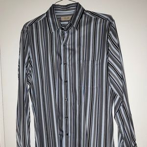 Tasso Elba Ella Mens XL Slim Fit striped dress shirt cotton Blue Grey White